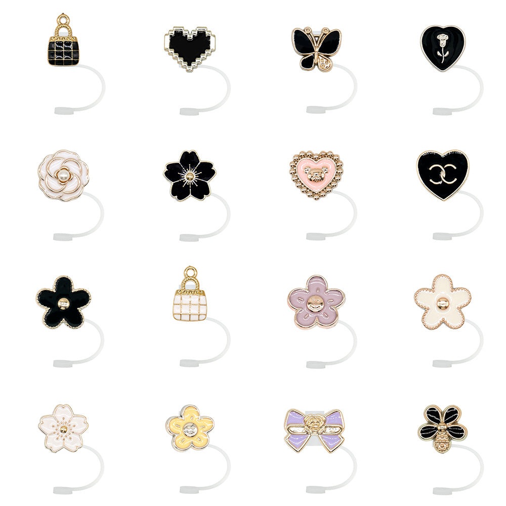 Wholesale 10pcs/packAcrylic Straw Cap Dust Plug Imitation Metal Shell